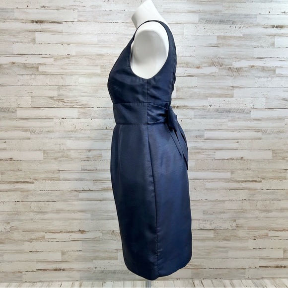 Jenny Yoo Cadie Bow Detail Shantung Sheath Dress Size 4 Navy Pockets Sleeveless - Picture 6 of 17